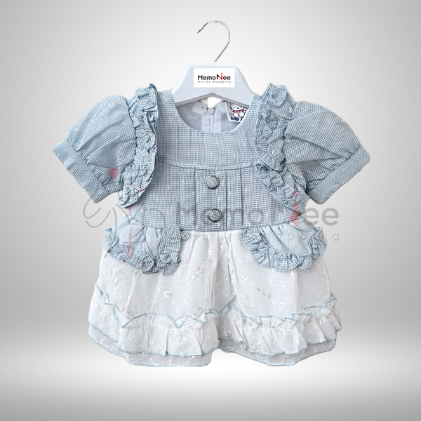 Girls Frock Suit Indonesia Copy High Quality Chiken Kari work with Check Fabric and Trouser