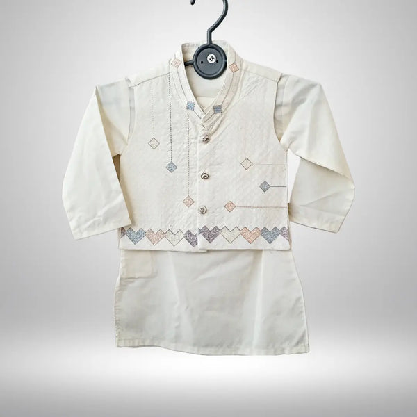 Boys Kurta Shalwar Facny with Vest Coat Embroidered