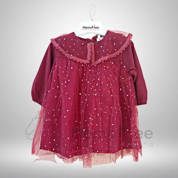 Girls Fancy Dress Chiffon Top With Lace work and foil and Denim Pant with Embroidery TS667