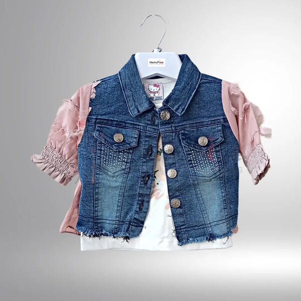 Girls Turikish Style 3 pcs Skirt Denim Jacket Premium Quality