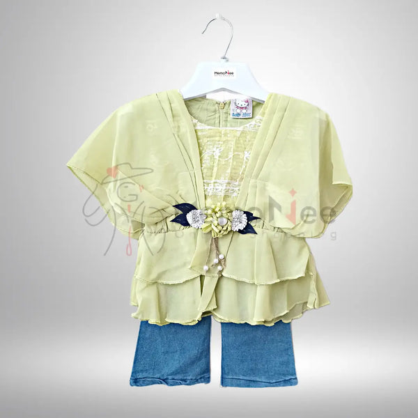 Girls Supreme Collection Dress Wtih Denim Pant and Chiffone shirt  embroidery and pintex work