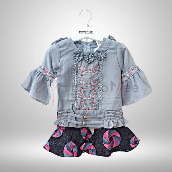 Girsl Dress Chiffon Shirt with Embroidery and Cotton Flapper