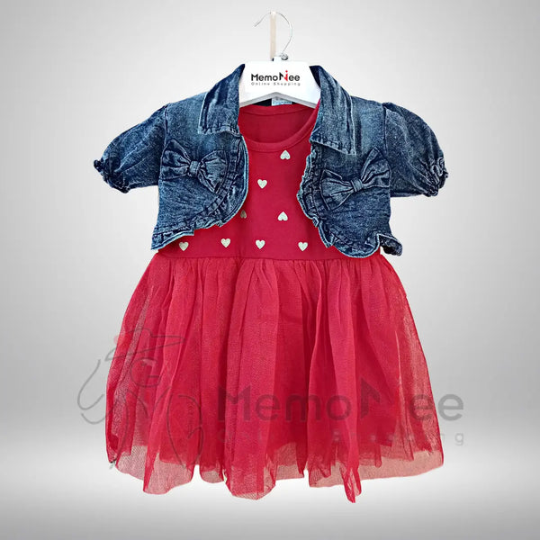 Girls Dress 3pcs With Denim over Blouse Premium Collection with Trouser BG30056