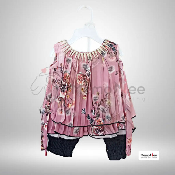 Girls Turkish Style Platted Chiffon Shirt with Cotton Short