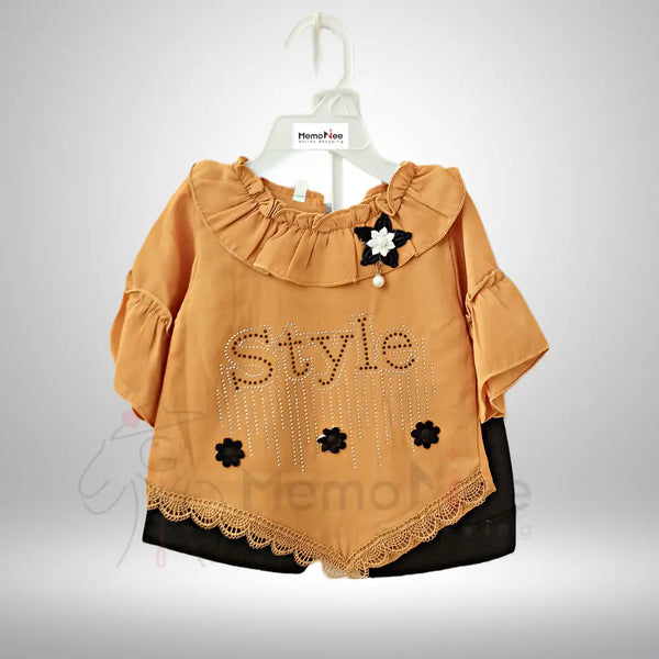 Girls 2pcs Fancy Top and Bottom Chiffone Shirt Cotton Short