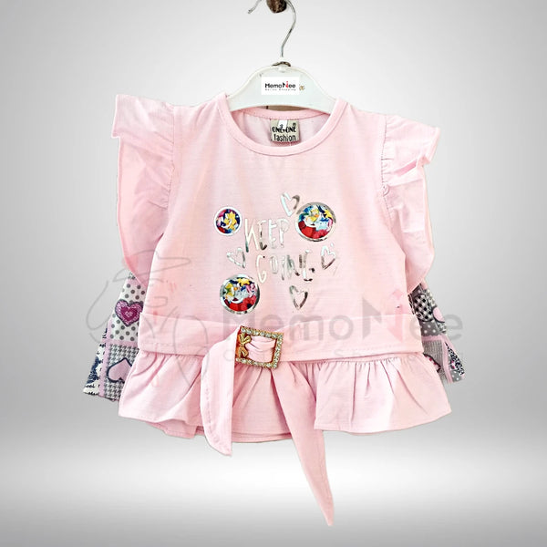 Girls Skirt Blouse  Super fine Cotton Skirt with Foil Print on T-shirt OO4506