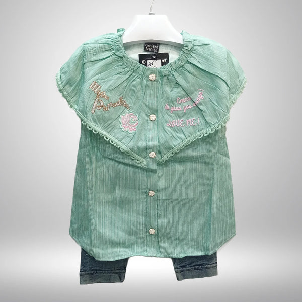 Girls Dress Cotton Shirt Denim 3 qtr Pant Turkish Style OO6428